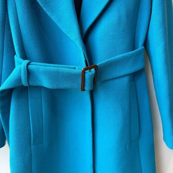 J.Crew Double Cloth Italian Wool Belted long Coat Women’s Size 0 Blue - Picture 8 of 13